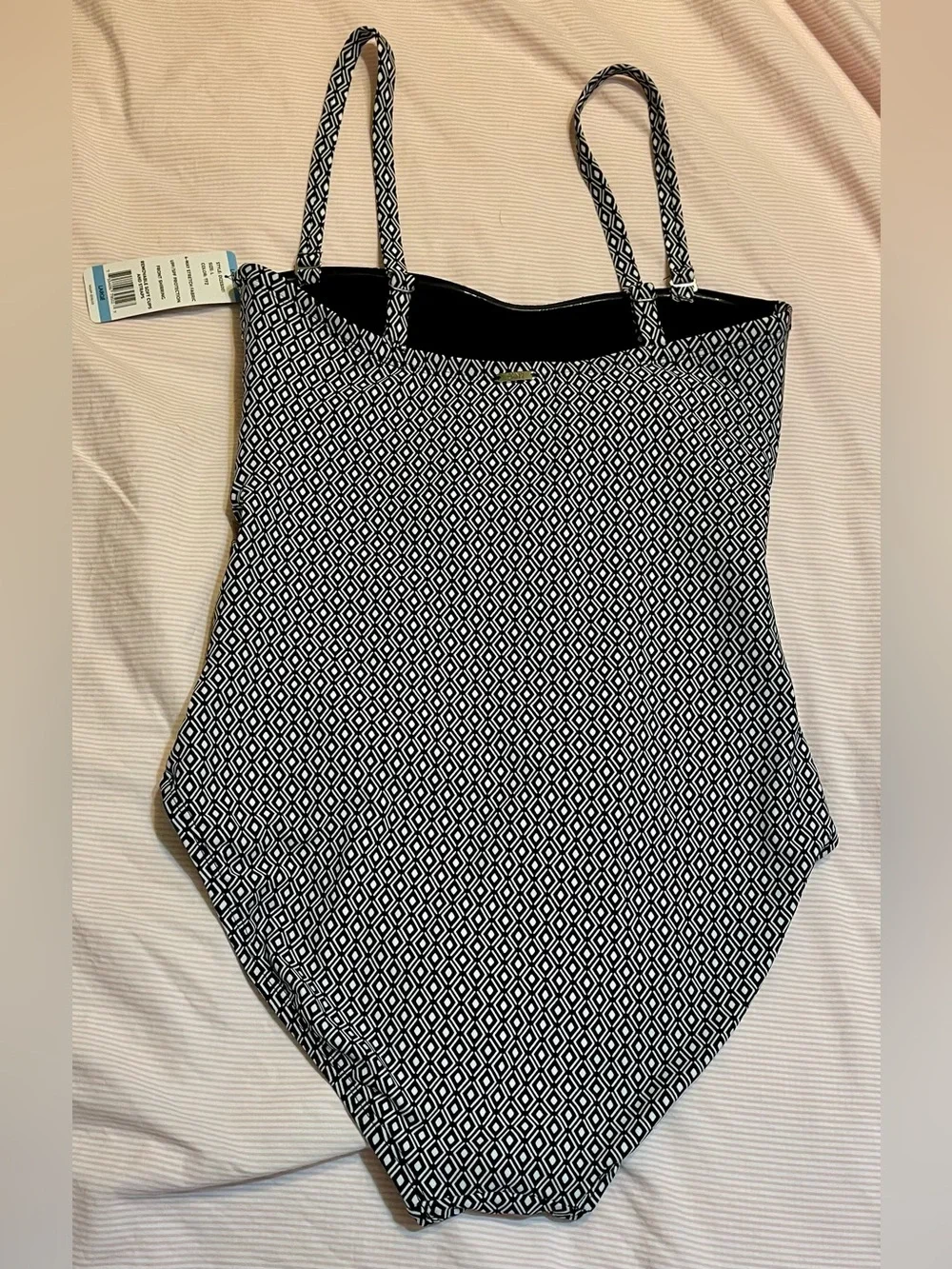 DNKY Black & White Strapless / Removable Straps One-Piece Swimsuit (L) New - Picture 8 of 13